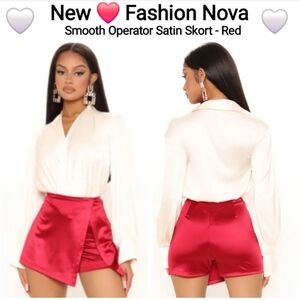 Fashion Nova ❤️ Smooth Operator Red Satin Skort, Size L